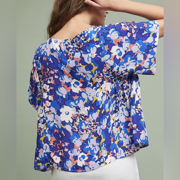 Anthropologie Milla Blouse Size Medium Floral Print Loose Fit Blue Purple Maeve - Picture 1 of 14